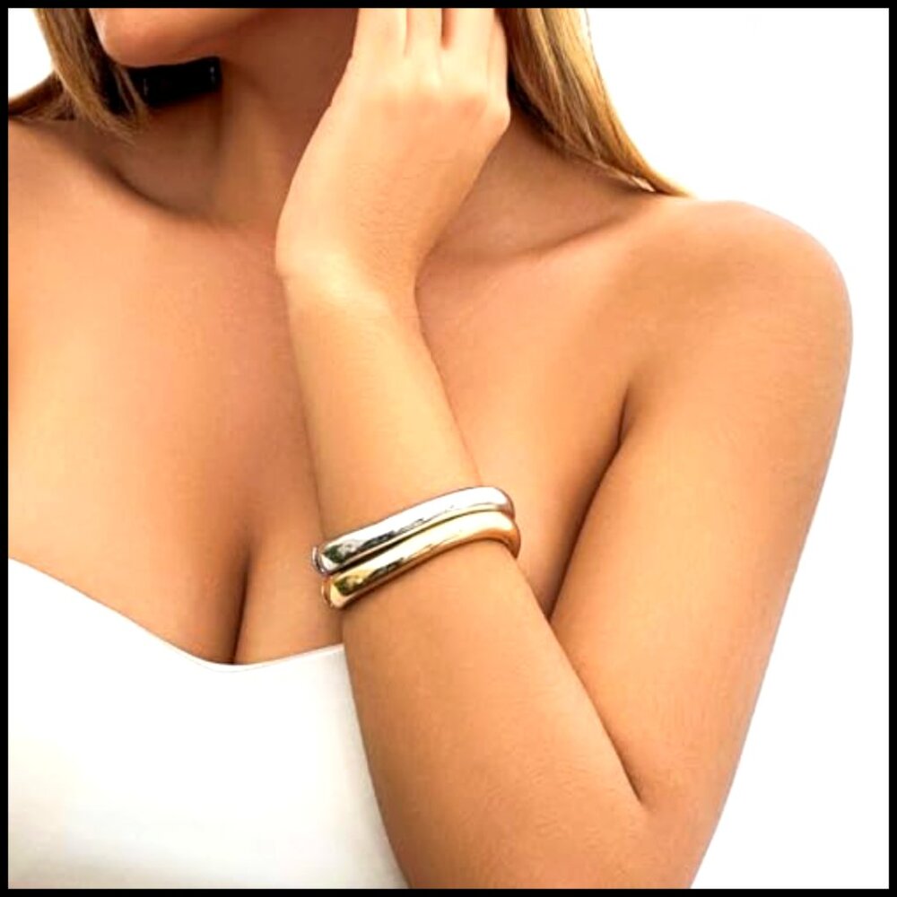 Chunky Gold Bangles Stackable Statement Cuff Brac… - image 3